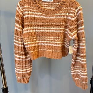 Altar’d State Striped Tan and White Women's Sweater